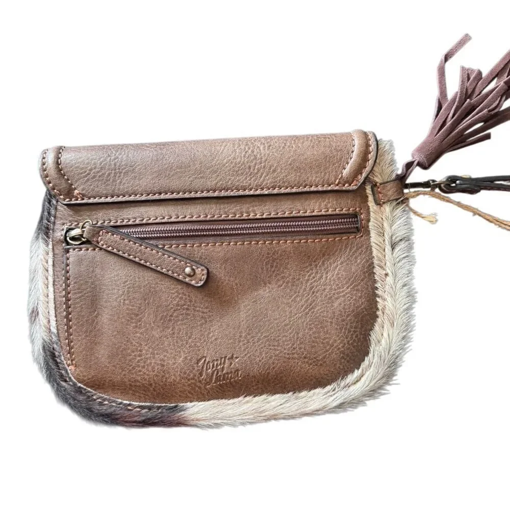 NWT- Tony Lama- Genuine Leather and Hair w Turquoise Detail Wristlet Purse
